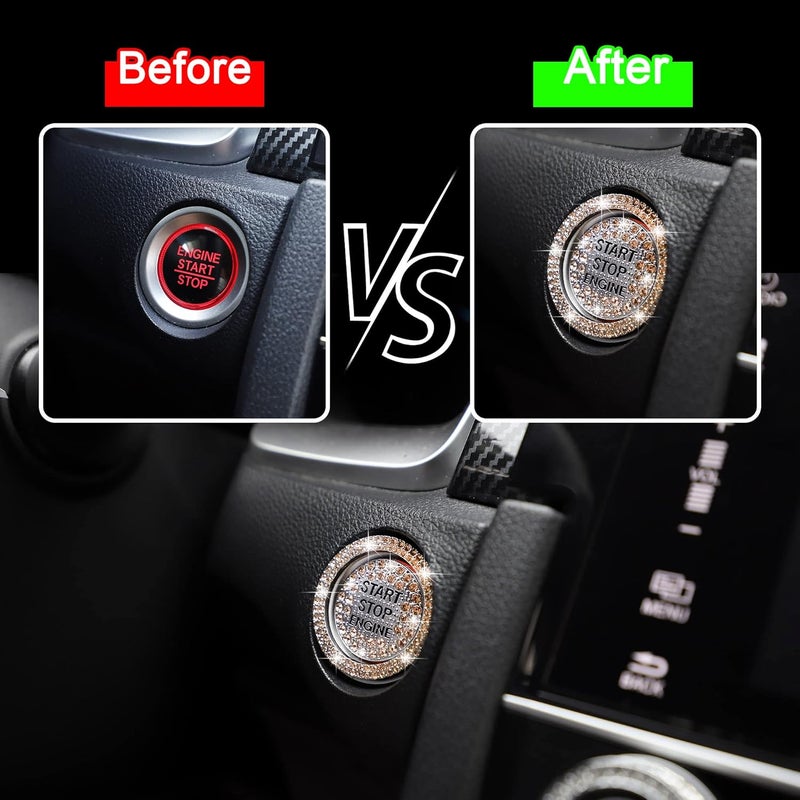 TOMALL Bling Car Engine Start Button Cover Diamond Crystal Push Start Ring Sticker Sparkly Accessories Ignition Button Rhinestone Emblem Decorations Universal (Orange) - Image 5